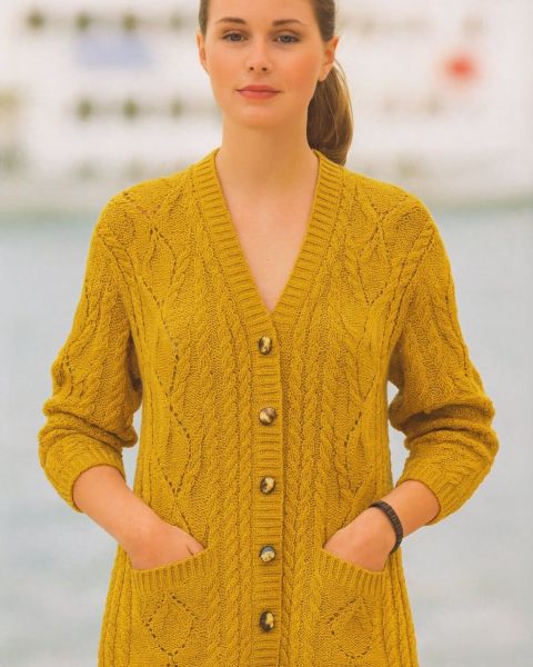 Veste avec Poches au Point Torsades Ajourées